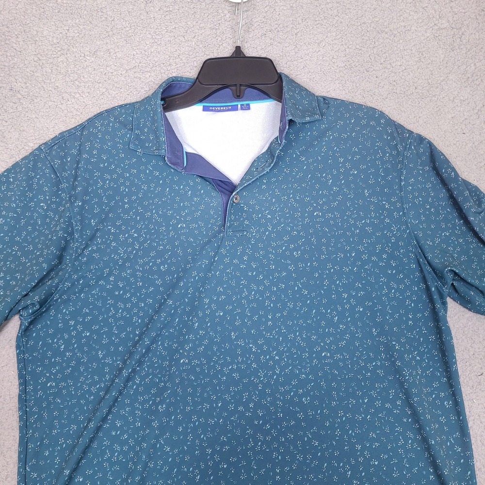 Devereux Mens Golf Polo Shirt Medium Blue Floral Angel Park Las Vegas Logo *Read